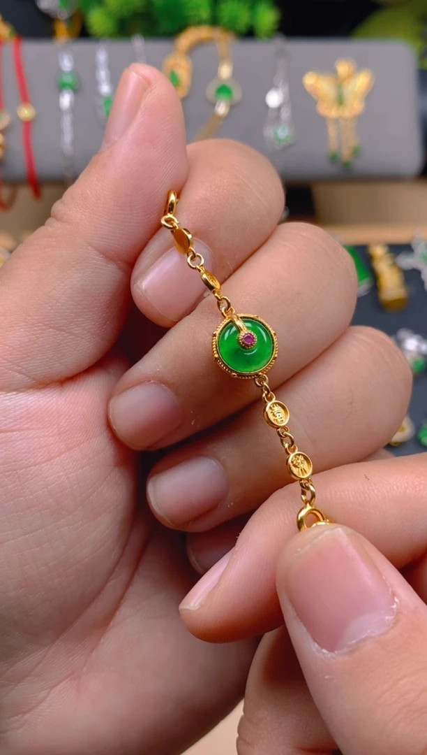 吊坠(不含链)银S925镶嵌翡翠平安扣延长链