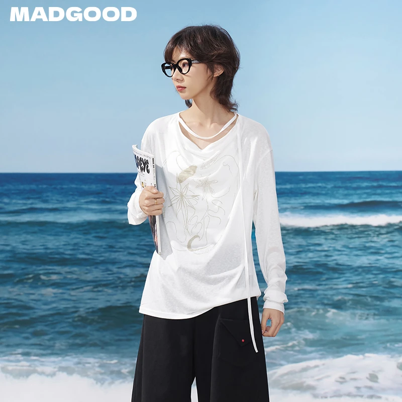 madgood马得工地日系夏秋荡领系带手绘涂鸦印花罩衫MDGDCX252389