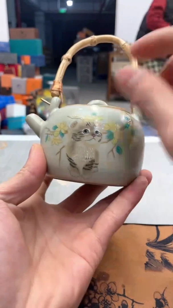 【闪购商品】瓷片@@@@@@@@@@@猫咪提梁壶
