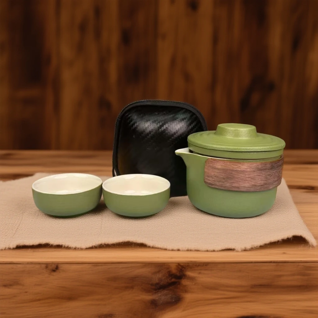 绿色路宝一壶二杯旅行茶具