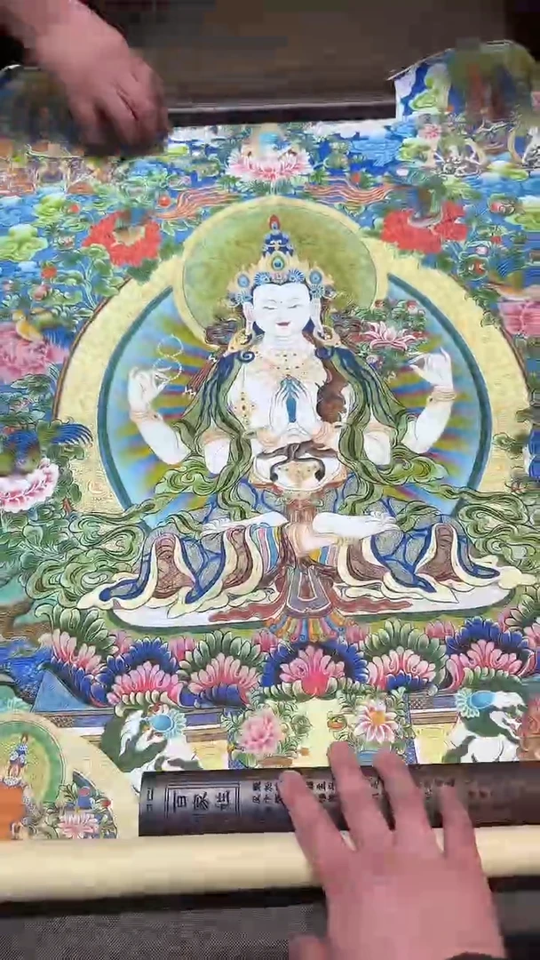 卷轴画【主播精品】高端卷轴画——唐卡AA66四臂观音