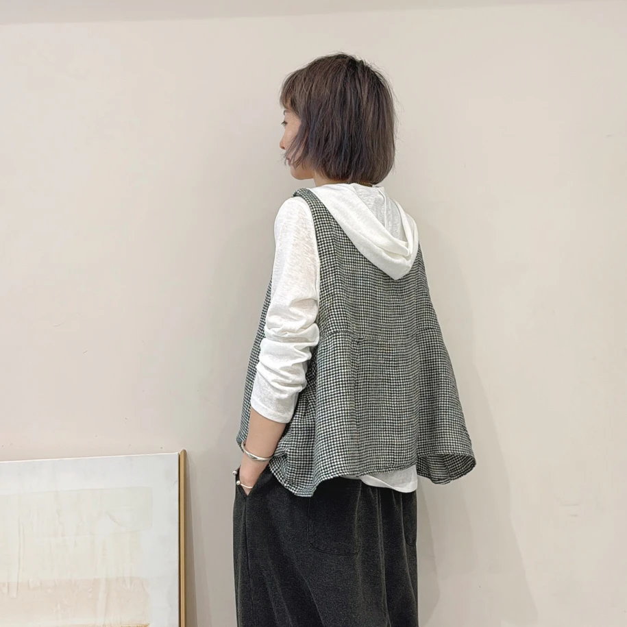 喜悦出品｜洛神｜厚织亚麻千鸟格经典款背心马甲