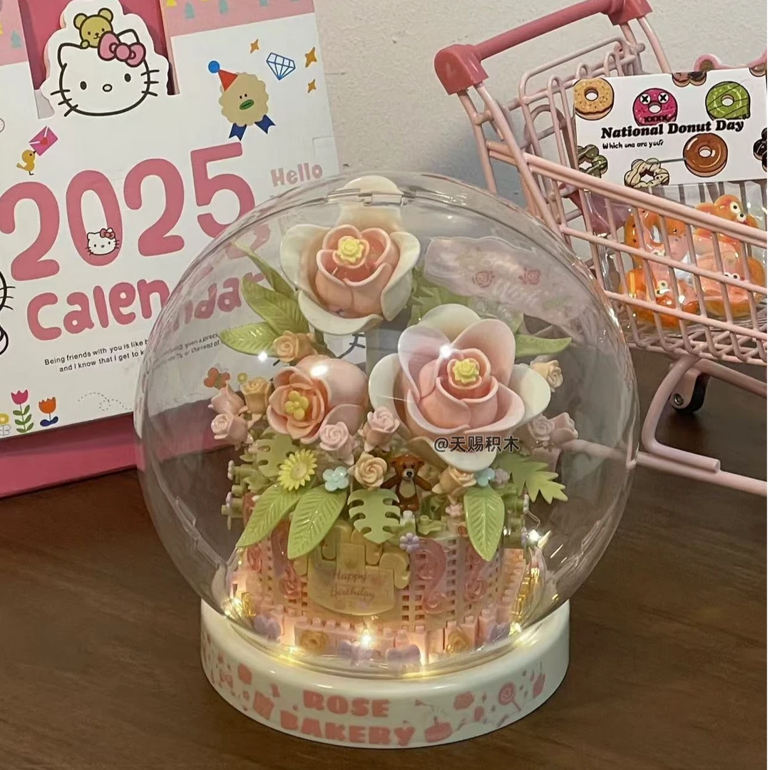 蛋糕积木花手工diy拼装永生花女生日礼物潮流玩具摆件小众创意