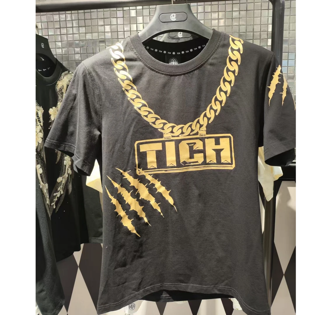 TCH轻奢烫钻工艺黑色短袖T恤T1A211WTS047私服tch