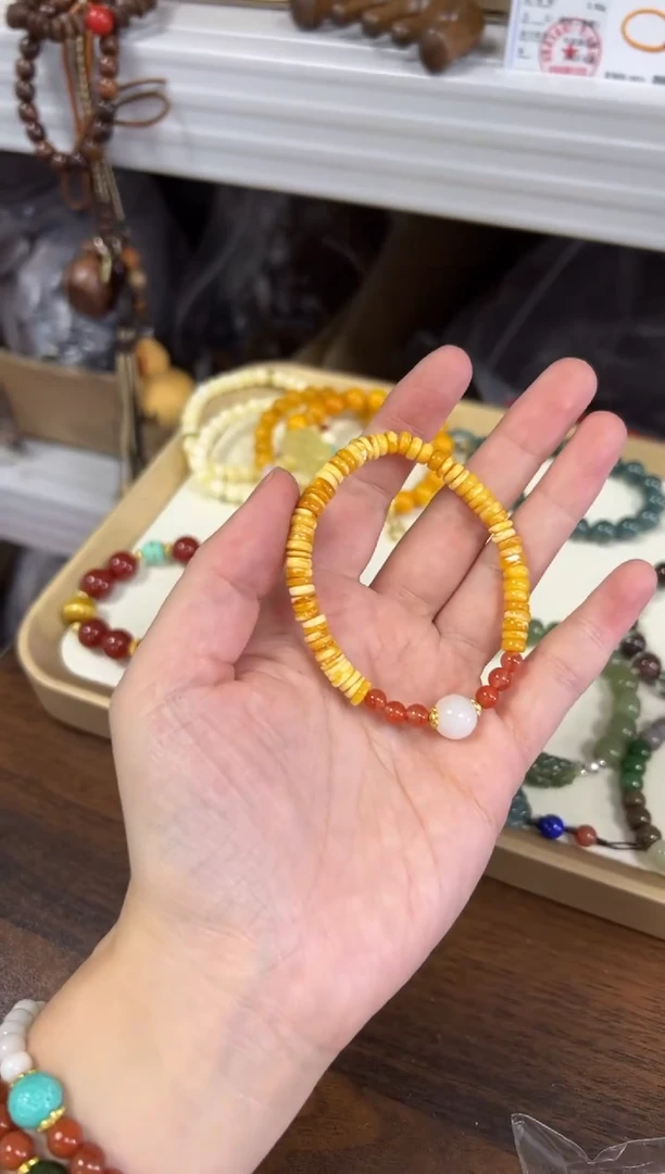 未镶嵌蜜蜡手链孤品妖花蜜蜡南红珠手串[0803]