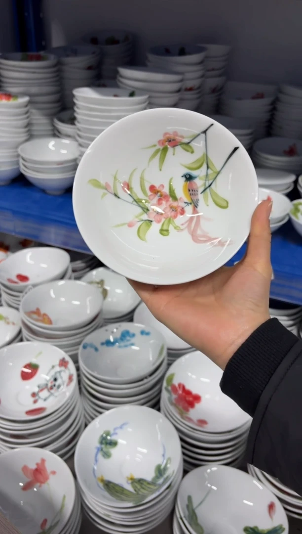 景德镇高温陶瓷食品级手绘釉中彩-斗笠碗