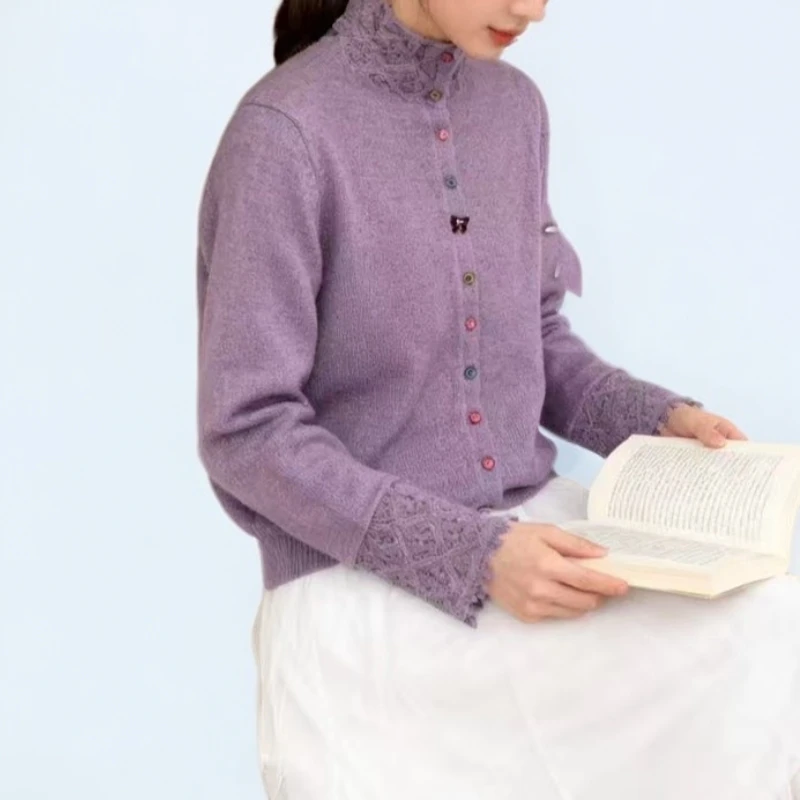 针织秋冬季圆领秋冬舒适女装毛针织衫韩版开衫纯色