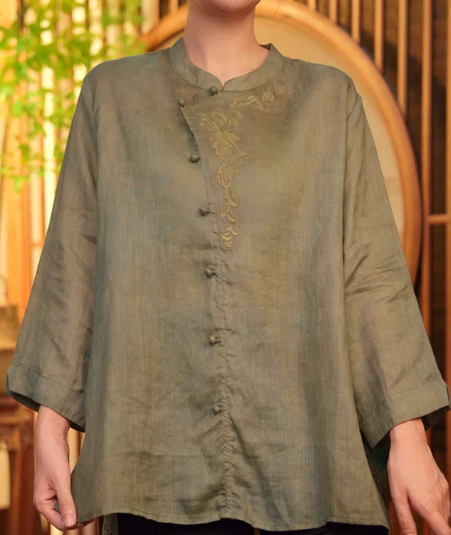 琳琅生-100%原胚苎麻手工炒色苎麻上衣3777