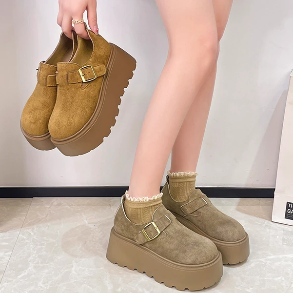 2025新款小个子增高时尚百搭乐福鞋软底勃肯鞋厚底平底休闲女单鞋