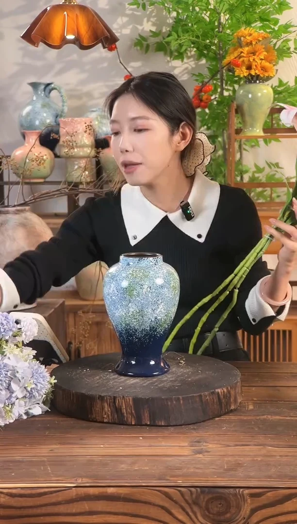 [蔚蓝海岸-中号美人花瓶】陶瓷花瓶干花鲜花陶罐桌面斗柜摆件