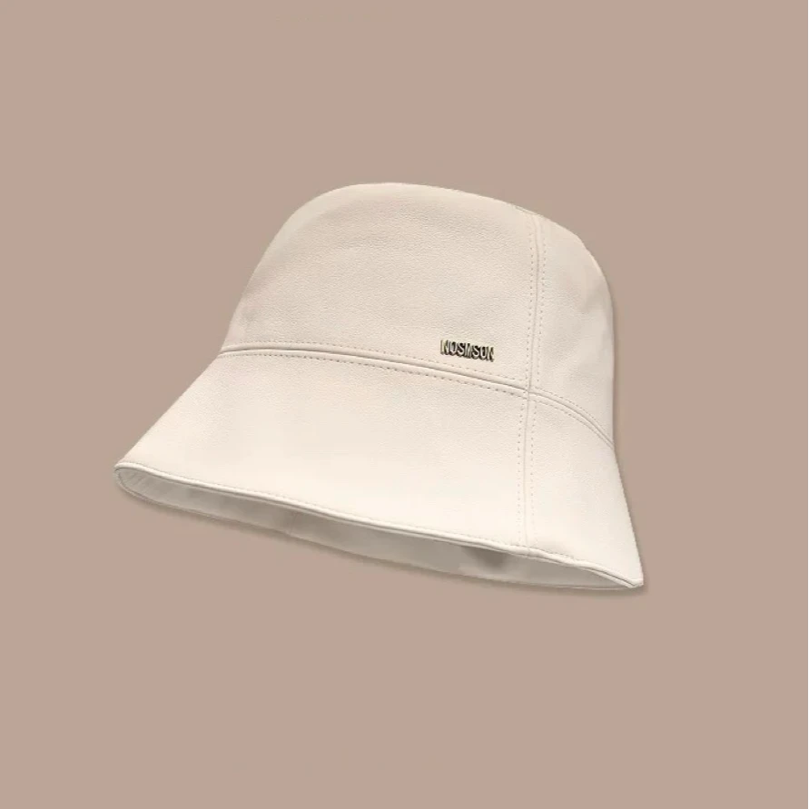 日系品质软皮质渔夫帽 水桶帽显脸小纯色金属标