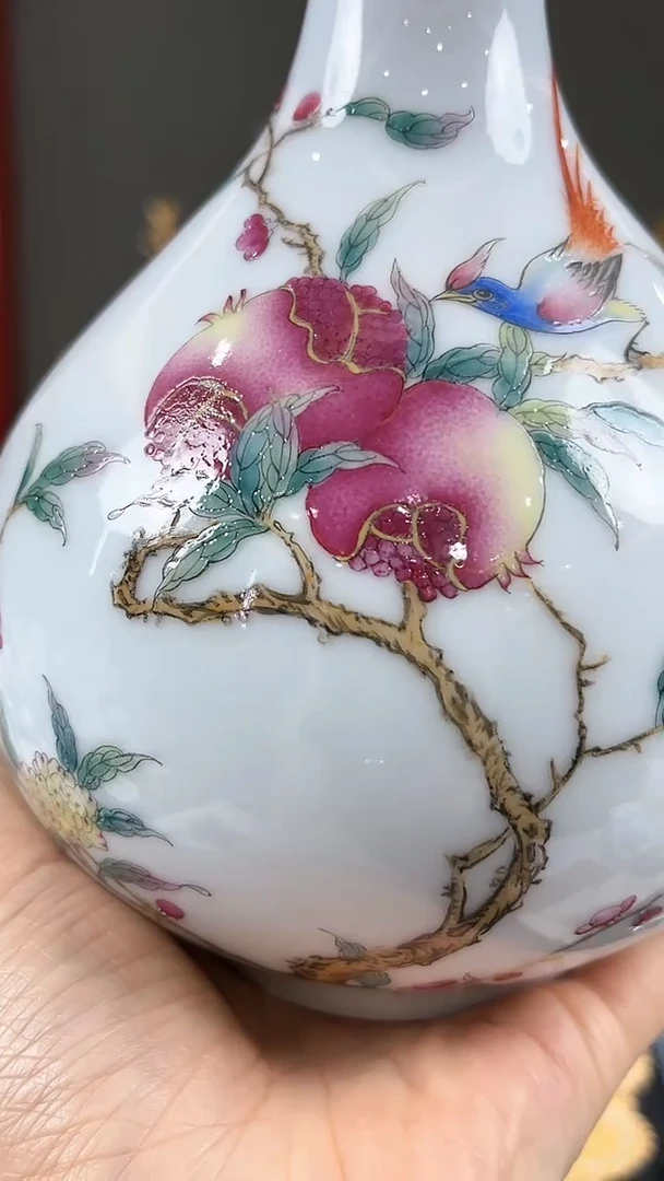 【闪购商品】官窑瓷画院933官窑瓷画院石榴鸟赏瓶
