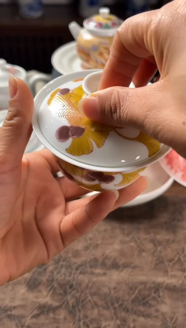 景德镇文祥窑手工釉下彩陶瓷盖碗