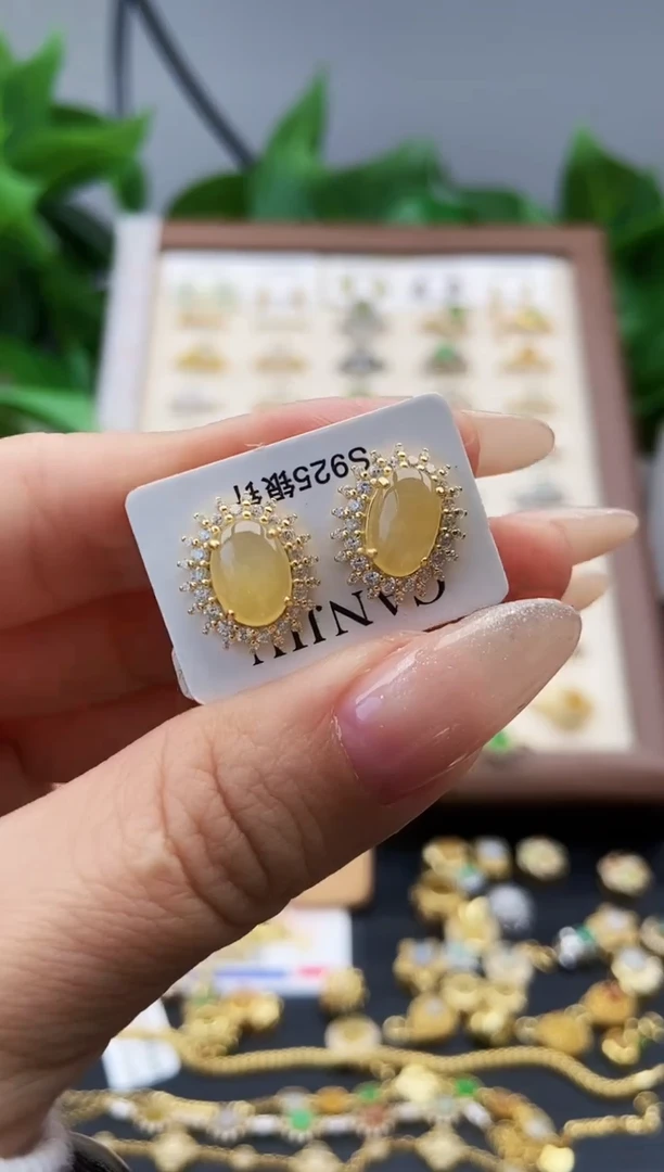 银S925镶嵌翡翠耳饰12