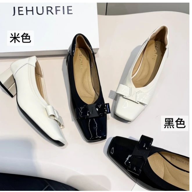 方头粗跟蝴蝶结浅口单鞋AB浅口女单鞋