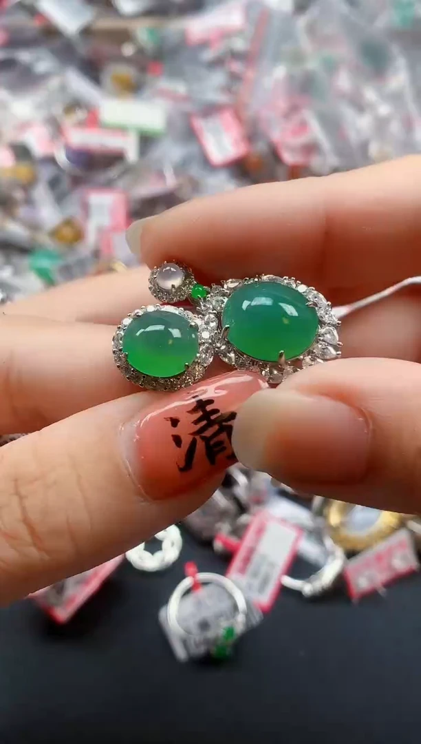 银S925镶嵌戒指翡翠天然A货缅甸翡翠