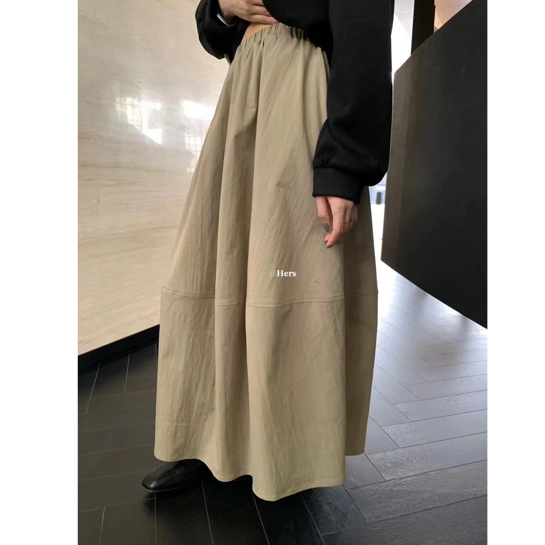 秋上新Hers简约休闲通勤百搭松紧腰半身裙气质显瘦气球花苞中长裙