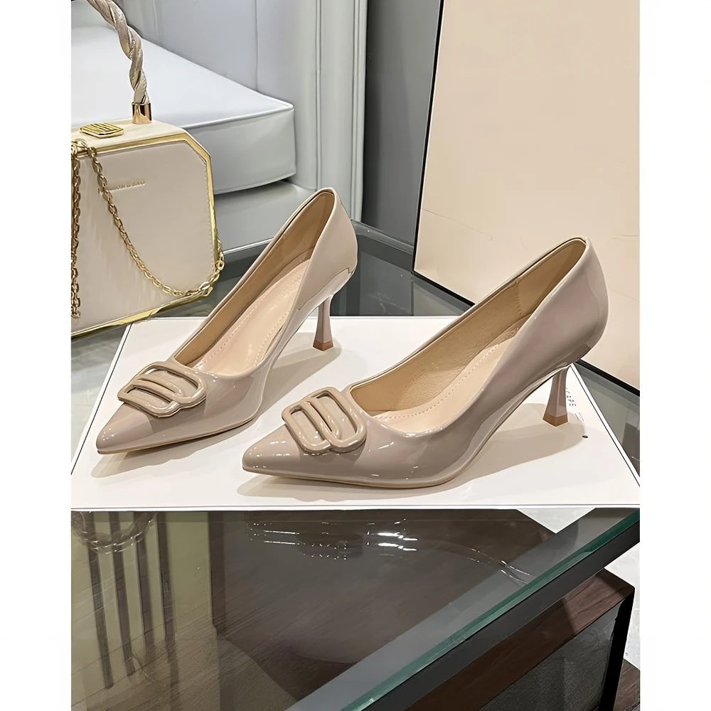 法式百搭小众高级感单鞋2024春秋新款细跟尖工作鞋漆皮气质高跟鞋