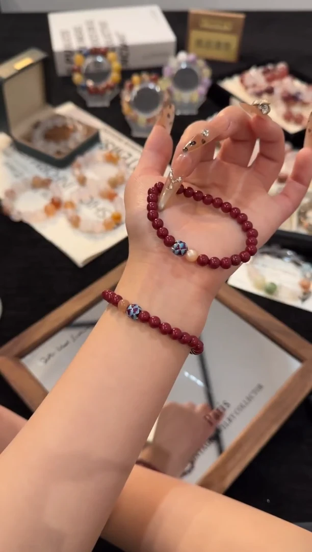 银S925镶嵌手链水晶朱砂x2019