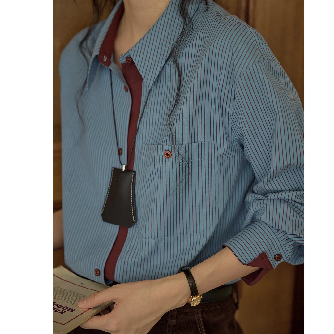 351-378【纯棉四季款衬衫】长袖百搭显瘦遮肉纯棉韩版时尚衬衫女