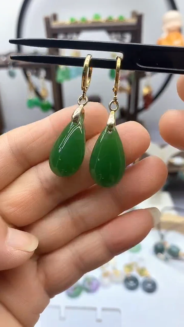 和田玉14K金镶嵌耳饰57