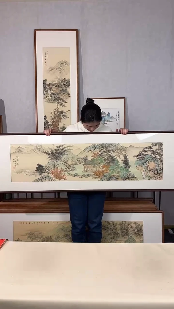国画手绘*访友图*52*172cm带框发货