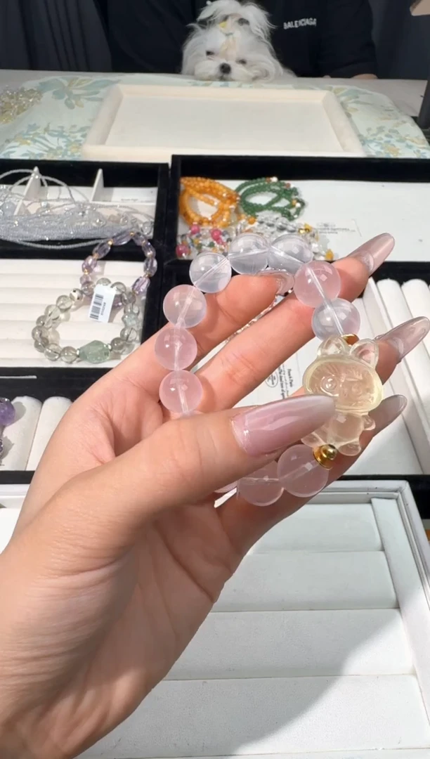 水晶手链未镶嵌N028粉水黄水拉布款