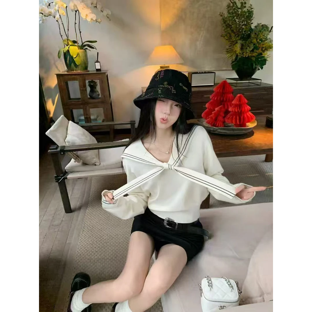 海军领毛衣针织衫女春秋学院风带披肩打底衫上衣显瘦气质长袖