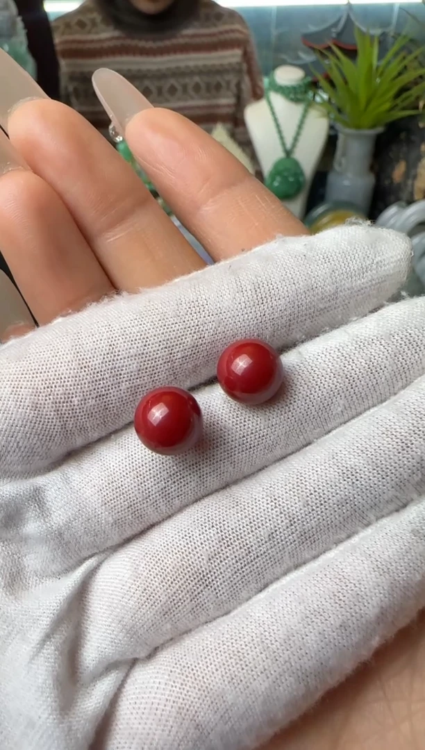 【闪购商品】玛瑙/玉髓耳钉未镶嵌朱砂大号