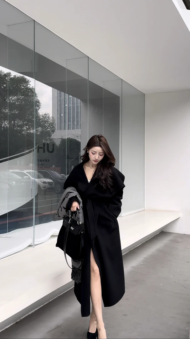 2024秋冬新款双色羊毛手缝大衣韩版气质网红时尚百搭双面加厚1009