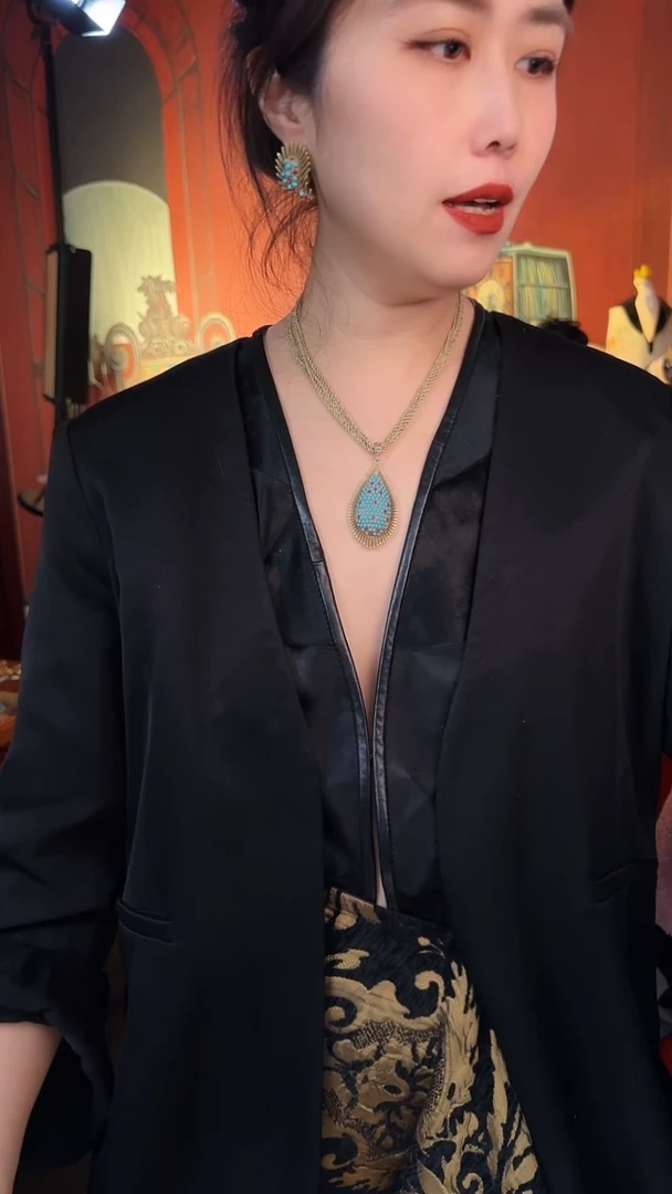 合金无合金无复古百搭蓝色项链耳针套装