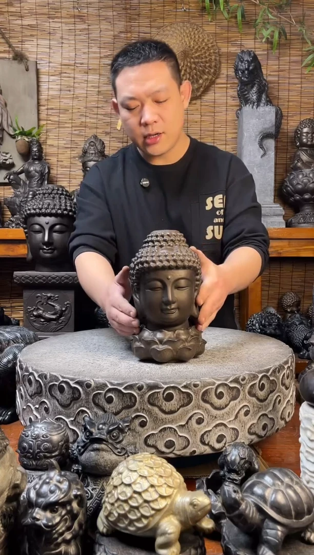 石材20佛头送底座天然青石雕刻