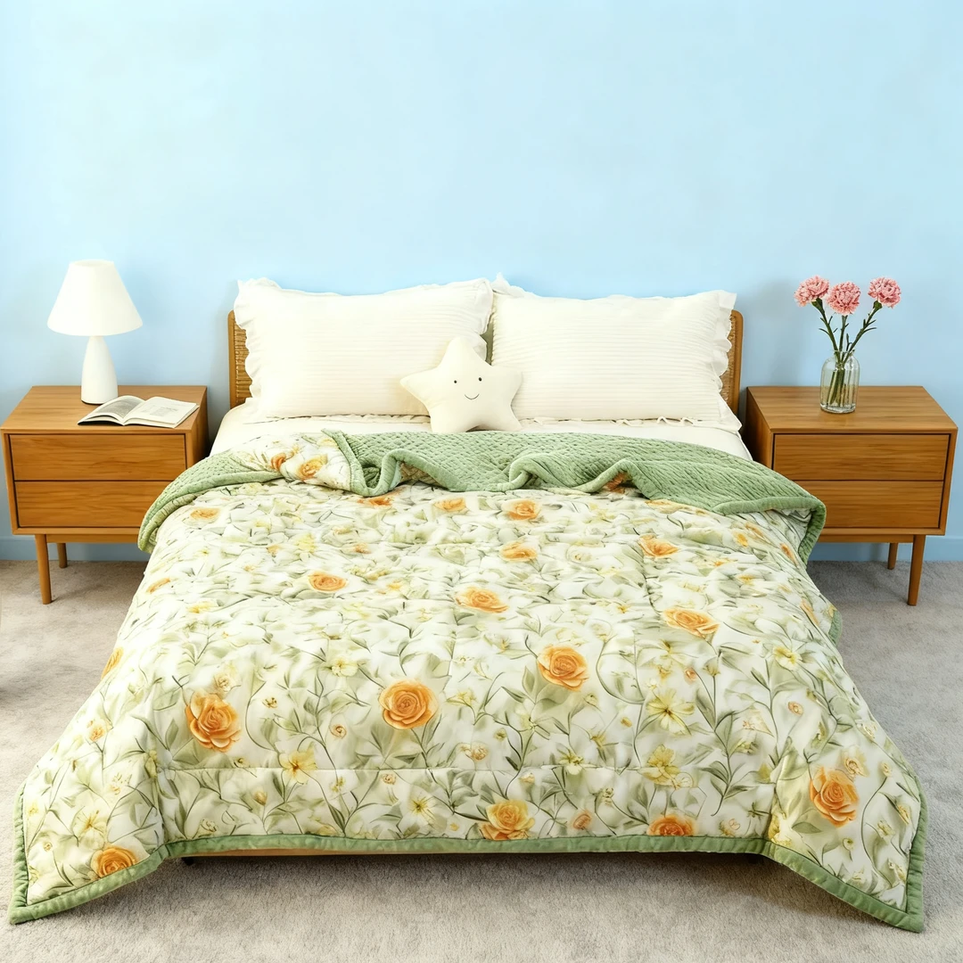 【试睡三十天】2025新潮豆豆被被子可机洗 5d青绿花