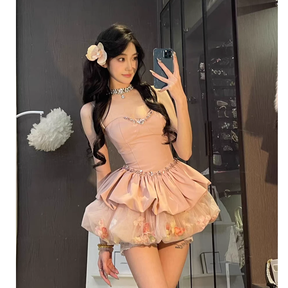 【现货 】大码法式纯欲风甜美辣妹吊带百褶花苞裙女款连衣裙10851