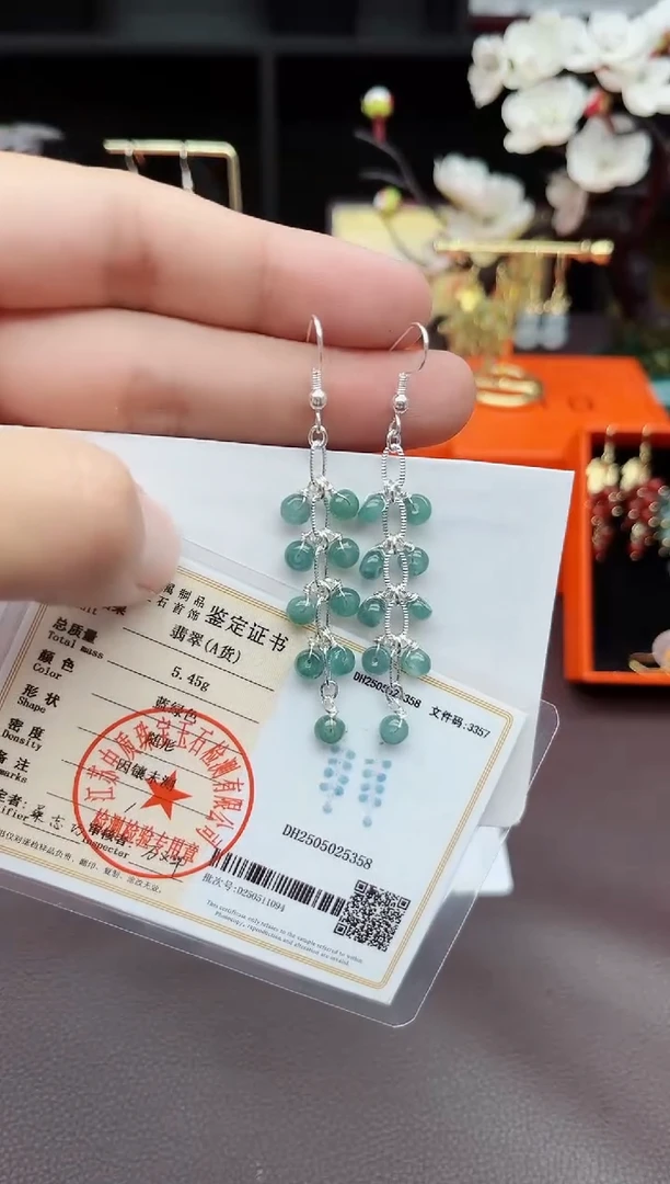 翡翠银S925镶嵌耳饰911000