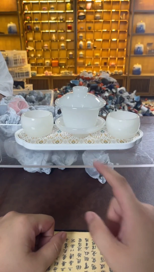 瓷片花溪陶瓷00000琉璃盖碗+2杯+茶盘