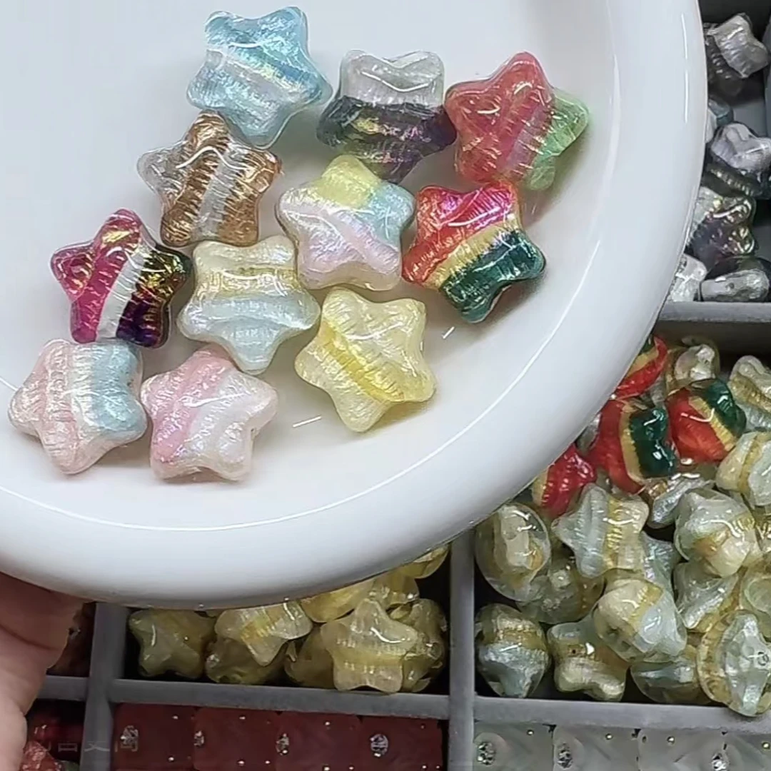 DIY饰品手作配饰韩国胶定制发光油画五角星通孔珠