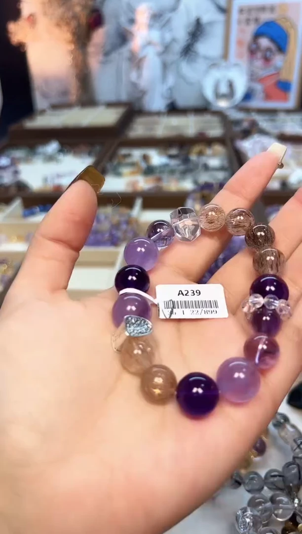 【闪购商品】水晶手链未镶嵌A239 天然乌拉圭+黑金超手串