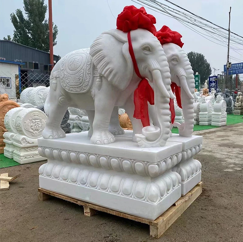 茶几石雕大象门口摆件汉白玉
