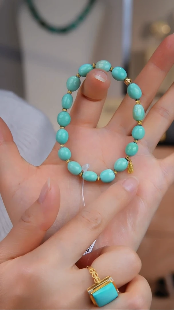 足金镶嵌绿松石手串1