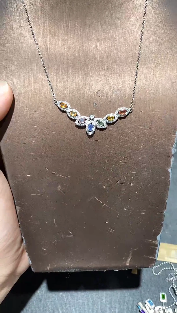 颈饰蓝宝石银S925镶嵌项链