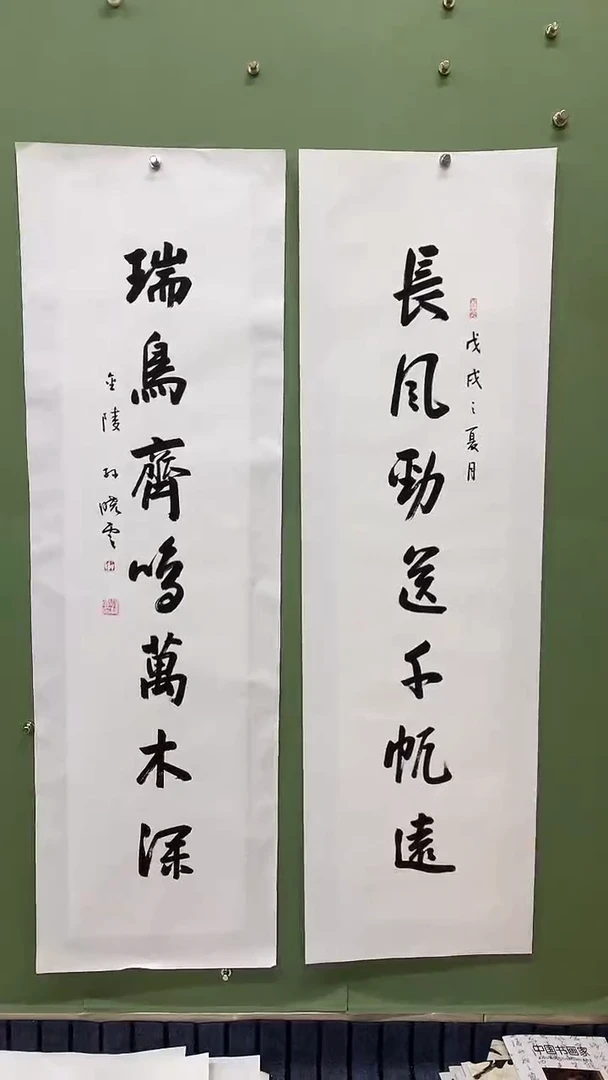竖款精品书法对联，长风