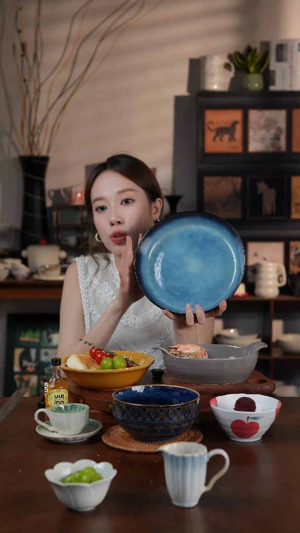 陶瓷复古风蓝色窑变9寸深盘 微瑕 满20发货