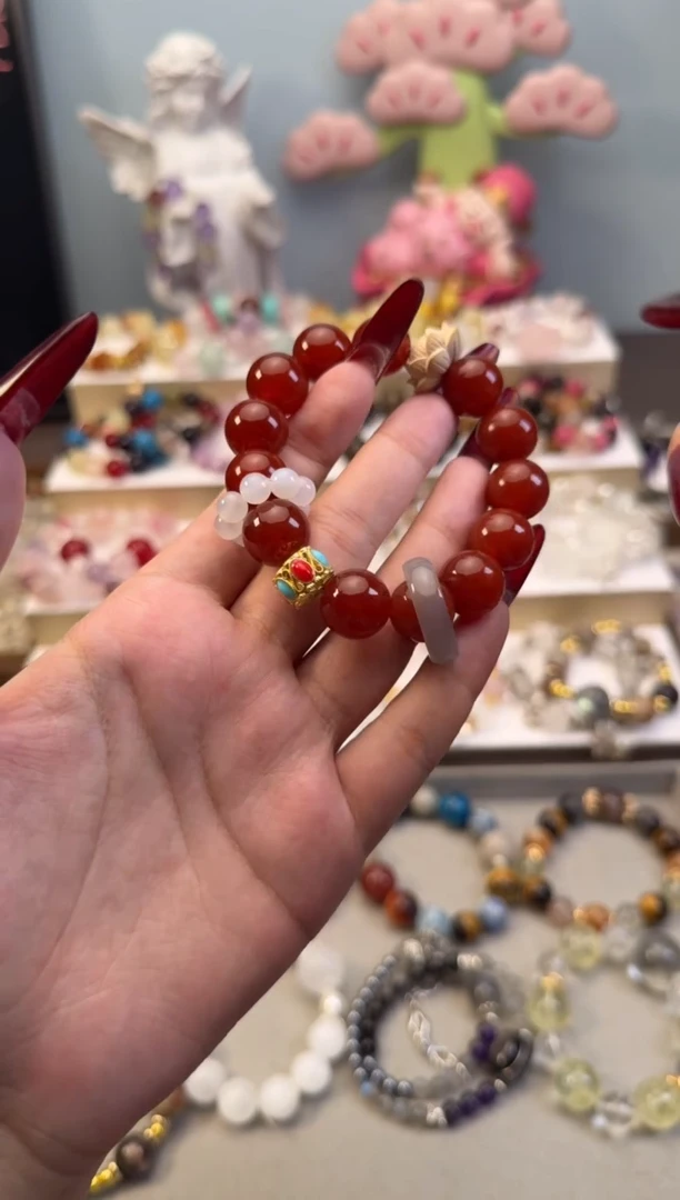 未镶嵌手链水晶红玛瑙柿子红手串