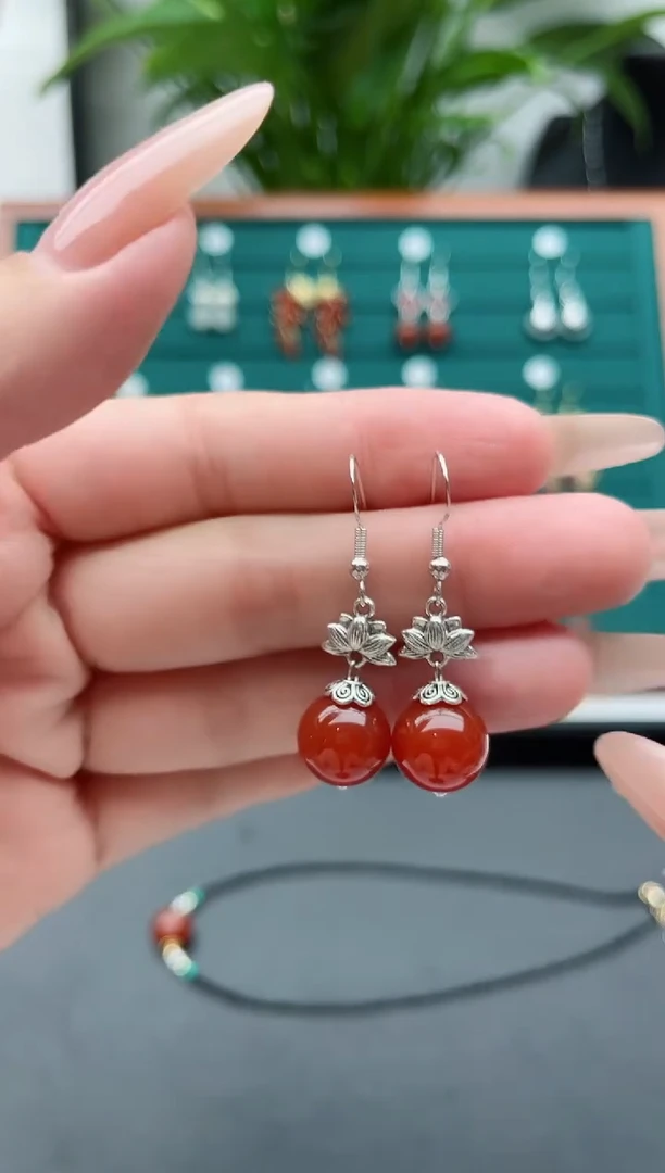 【闪购商品】南红玛瑙耳饰银S925镶嵌302