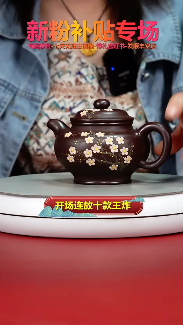 茶壶紫砂石红腊梅泥绘变色掇只300CC