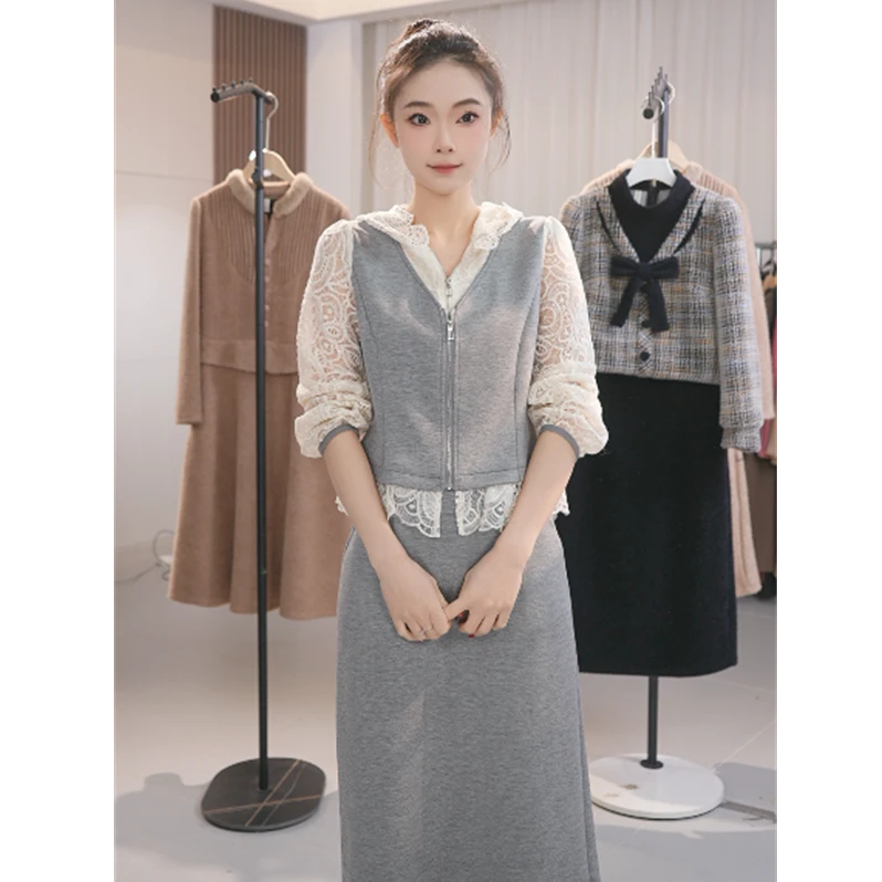 Y1862时尚流行拼接套装裙女2025春季新款洋气减龄休闲显瘦两件套