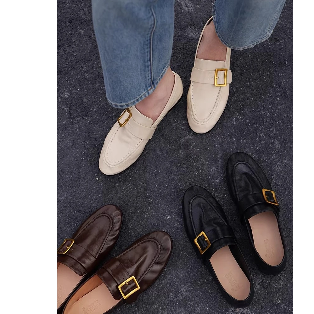 IORE理想矿石设计师原创经典柔软舒适皱牛油皮两穿平底单鞋便携鞋