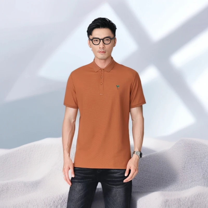 Polo衫男士短袖2025夏季新款休闲翻领黑色焦糖色t恤男士翻领纯色
