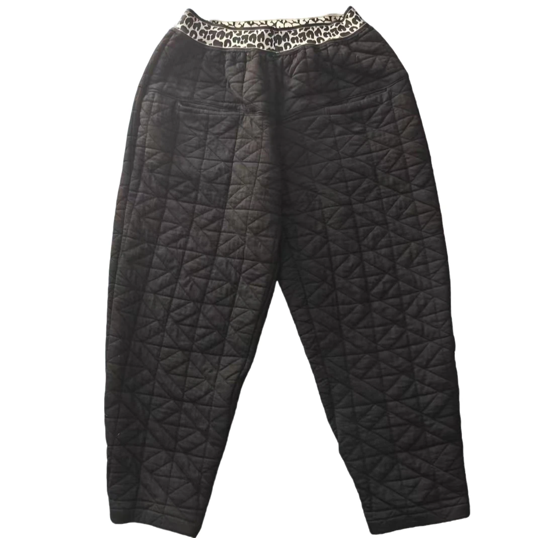 松紧腰针织不规则菱格夹棉裤